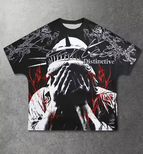 Unisex Fearless Distinctive Statue‑of‑Liberty All‑Over Print T‑Shirt, Harajuku Y2K Dark Gothic Streetwear Casual Graphic Tee