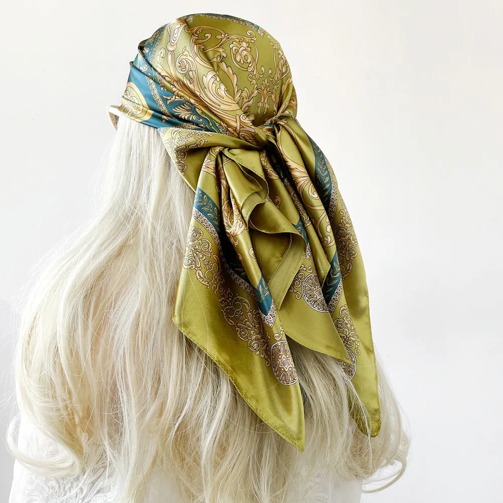 Silk Shawl Satin Square Scarf For Women Paisley Neckerchief Female Headband Hair Bands Print Foulard Hijab Wraps Bandan 90cm - view 5