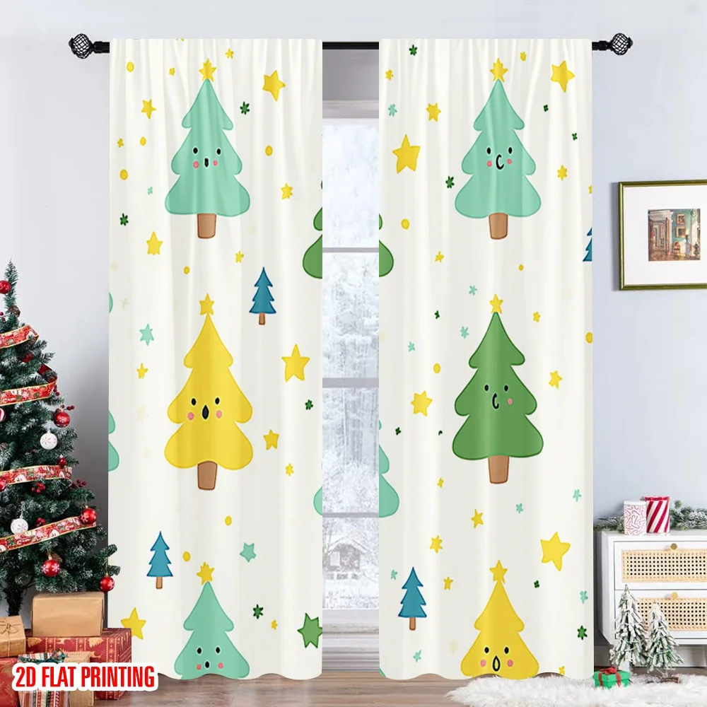 2 قطعة 2D الطباعة المسطحة عيد ميلاد سعيد الستار الشعبي لطيف شجرة عيد الميلاد احتفالية البوليستر دون عطلة الكهرباء #6