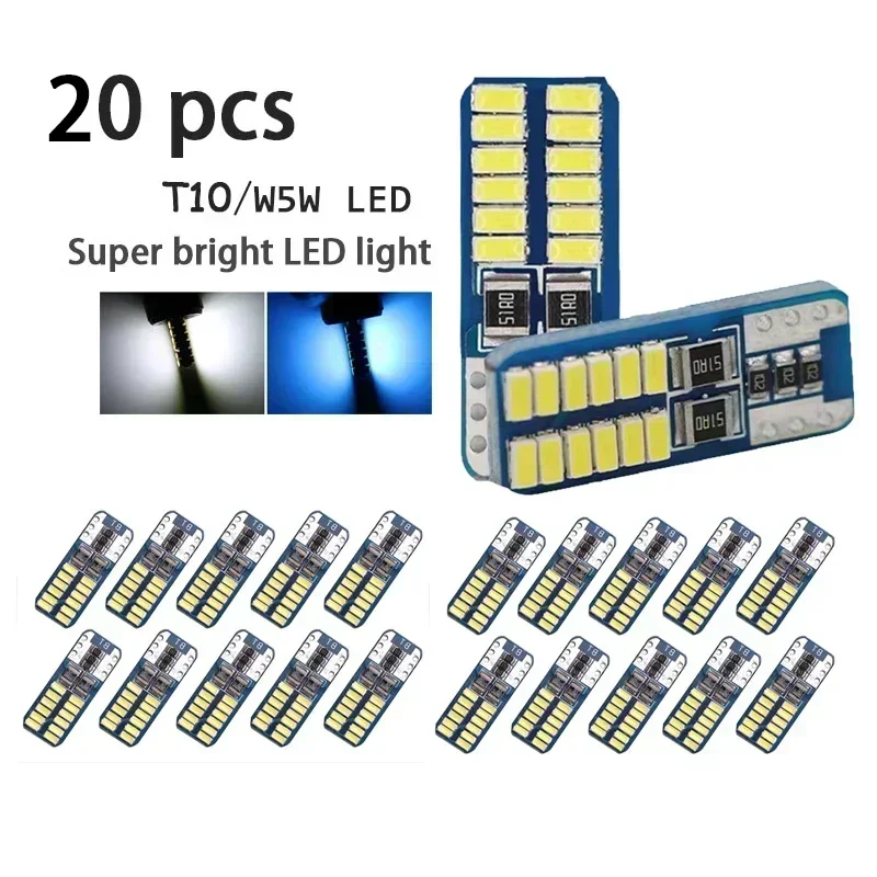 

10/20PC T10 W5W LED Canbus 3014 24SMD No Error 194 168 T10 LED Car Interior Instrument Light Bulb Lamp 12v Universal White 6000k