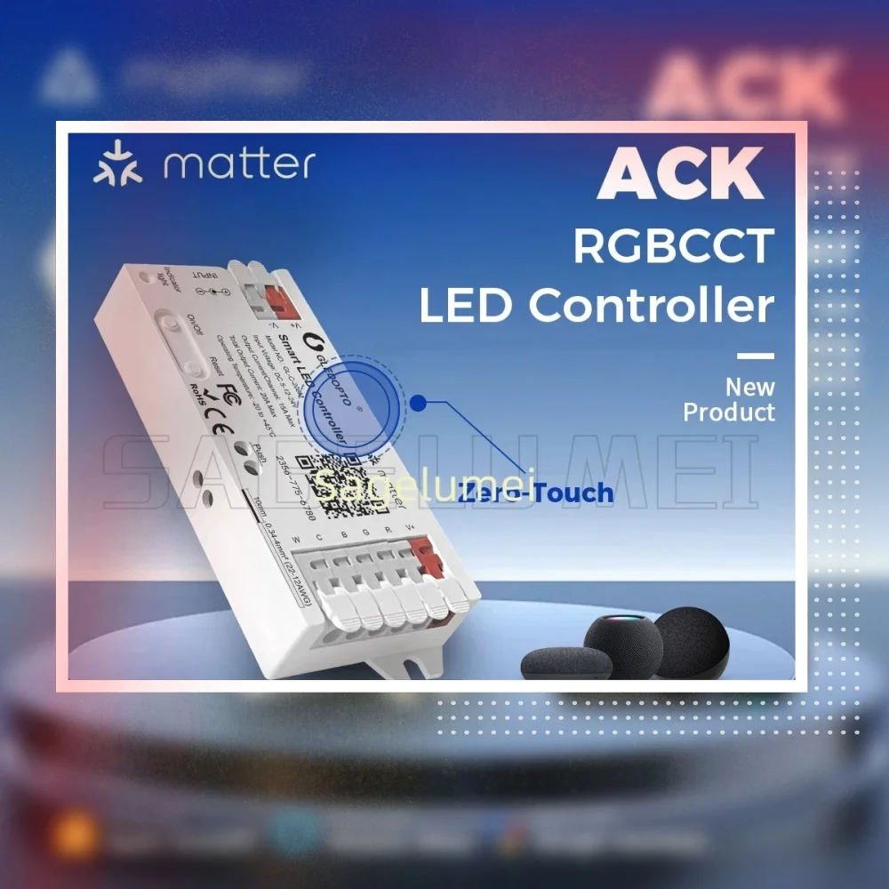 

Matter GLEDOPTO Контроллер светодиодных лент Wi-Fi 2,4 ГГц RGB CCT Настраиваемые белые огни работает с голосовым управлением через приложение Alexa Максимальный выход 20 А