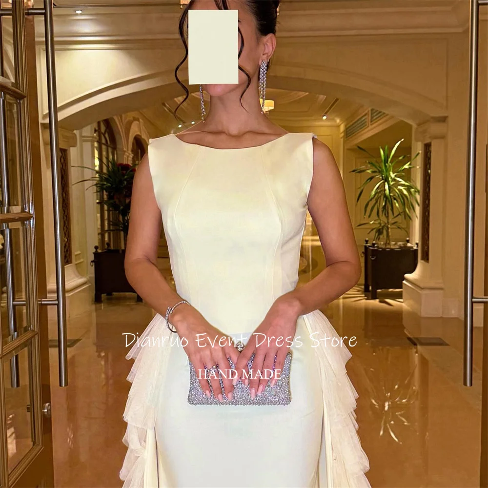 Dianruo Вечерние платья без рукавов с вырезом лодочкой Длинные платья для выпускного вечера изысканный тюль с рюшами Abendkleider Дубай по индивидуальному заказу