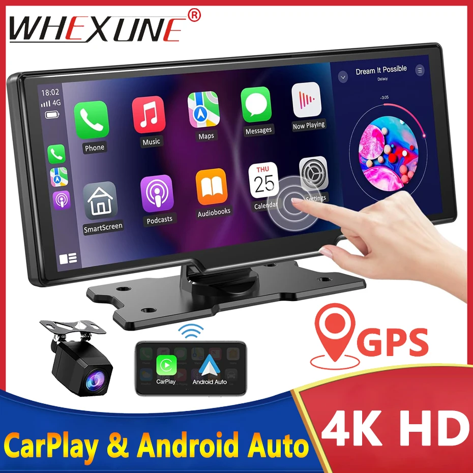 

10.26" Dash Cam Rearview Camera Wifi Carplay & Android Auto 4K DVR GPS Navigation Video Recorder AUX Dashboard Dual Len 24H Park