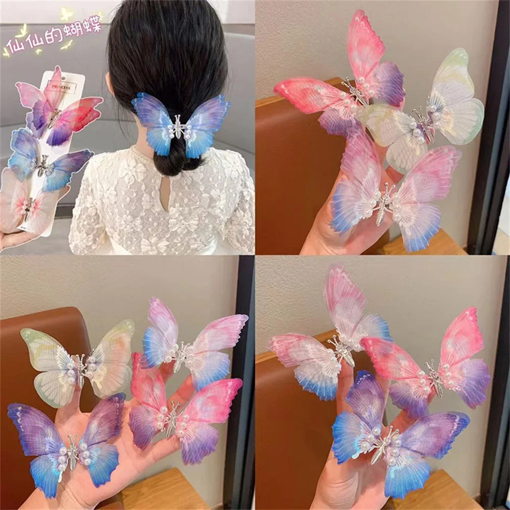 Flügel flatternder Schmetterling Haarspangen Kinder seitlicher Pony Haarspangen Fee Pferdeschwanz Entenschnabel Clip Prinzessin Stil Haarschmuck