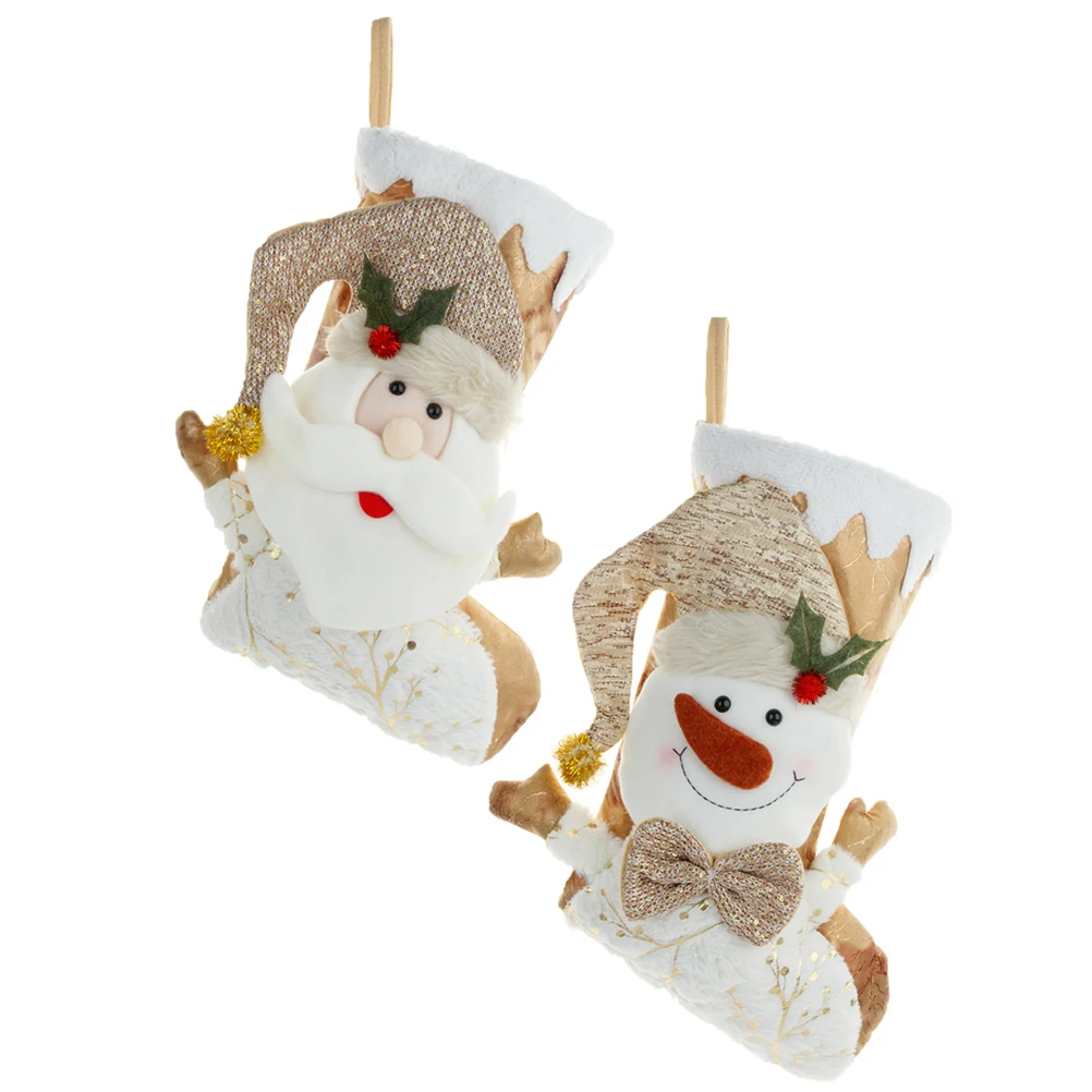 

2pcs Christmas Decor Socks Gift Bags Large Capacity Festive 3D Design Xmas Stocking Treat Bags Hanging Decor Cloth Candy Holder