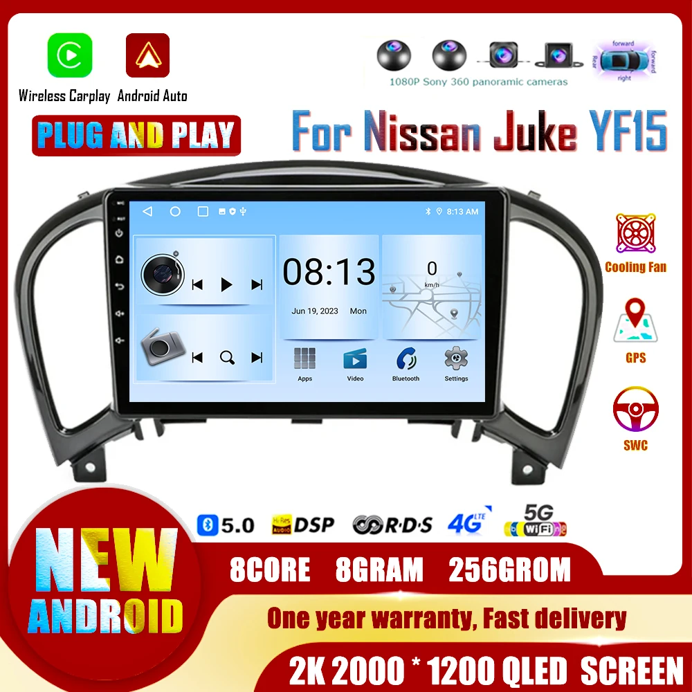 

9" 4G Carplay 2din Android 14 Car Radio Multimedia Video Player GPS Navigation For Nissan Juke YF15 2010-2014 Head Unit DSP WIFI