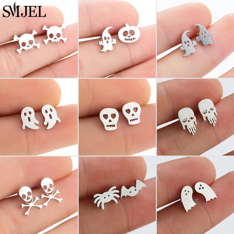 Small Pirate Skull Earrings for Women Punk Black Skeleton Ghost Stainless Steel Stud Earring Girls Hallowmas Cosplay Ear Jewelry