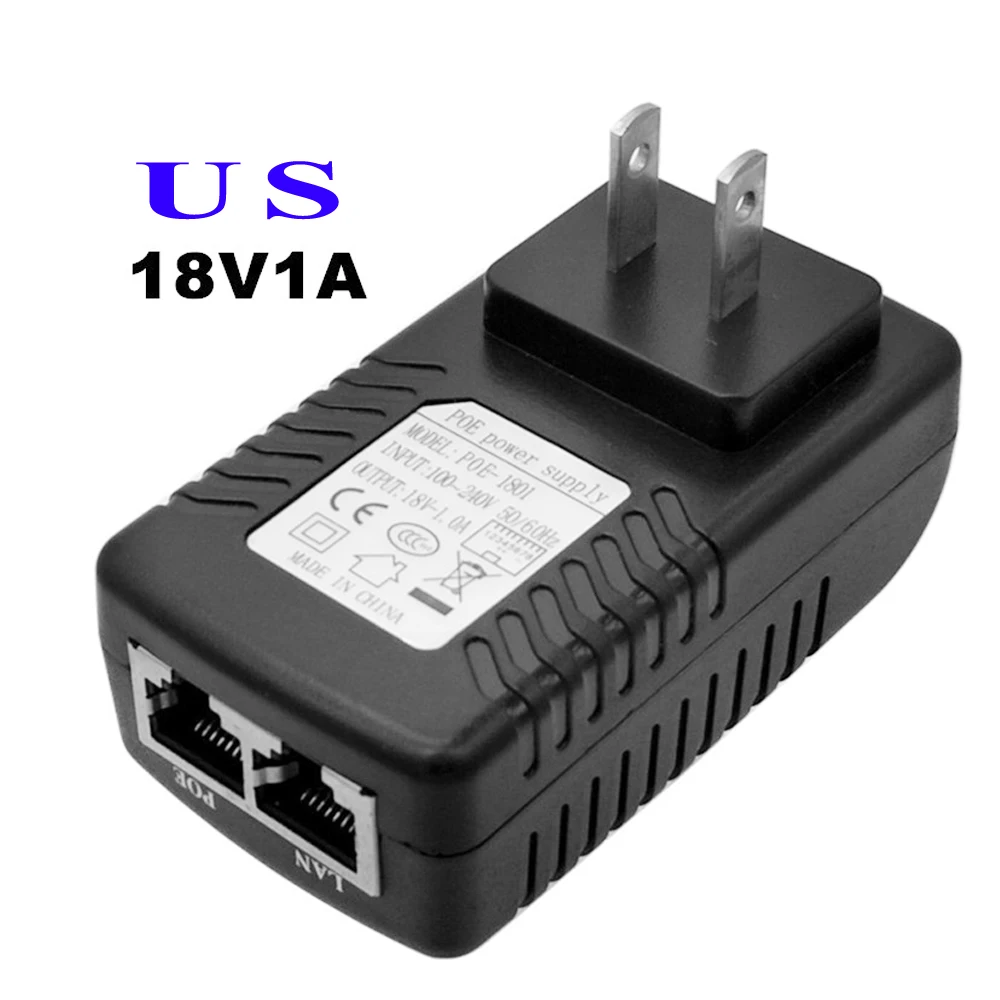 POE Injector Ethernet CCTV Power Adapter, Switching Power Supply for IP Camera, Switch Power Adapter, EU, AU, US, UK, 18V 1A