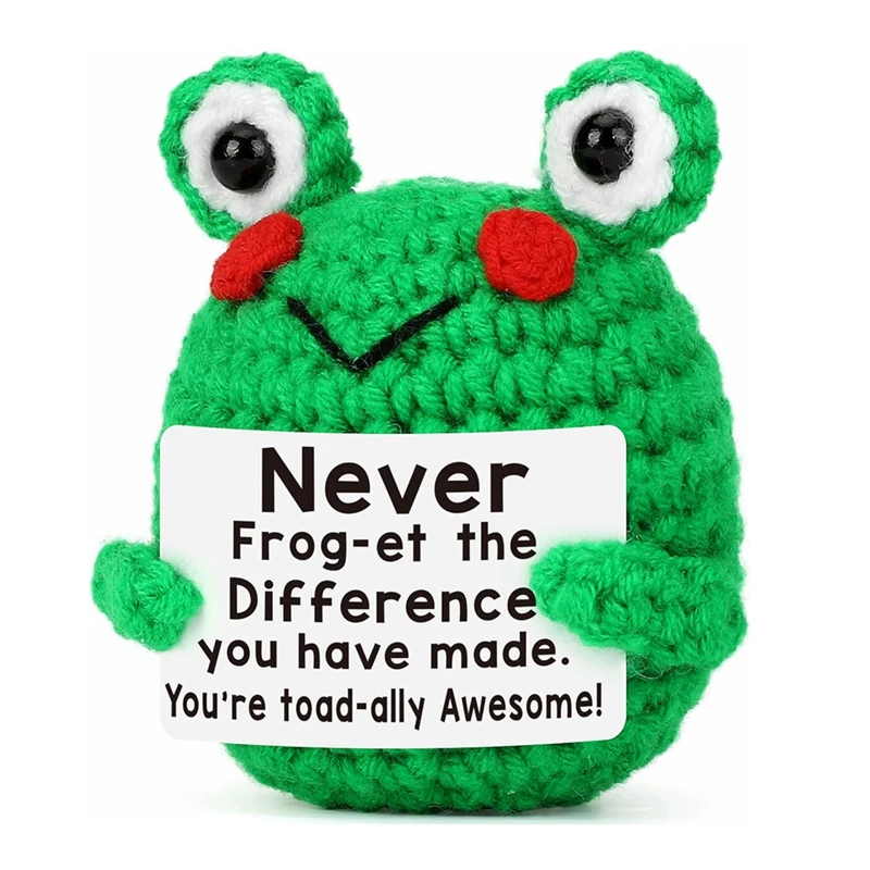 

Funny Crochet Frog Figurines Emotional Support Office Desktop Ornament Handmade Knitted Dolls Home Room Decor Gift for Women Men