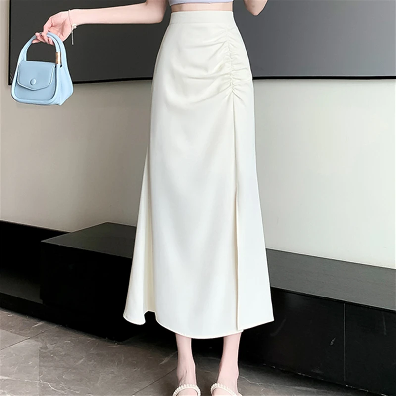 

Seoulish High Waisted Split Fishtail Women's Skirts Elegant 2024 New Summer Solid Color Office Lady Casual A-line Skirts Female