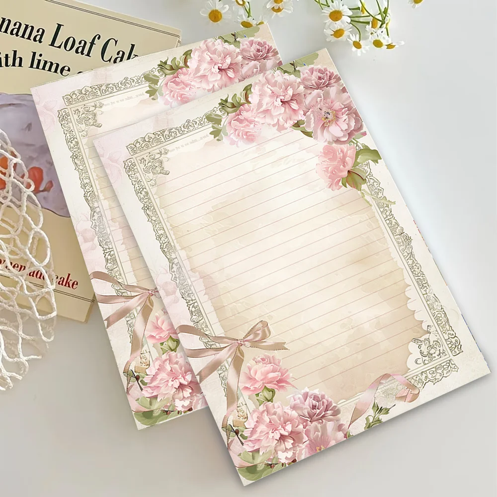 30 Sheets.B5 Vintage Pink Floral Stationery Paper, Watercolor Style Letter Paper, Tearable Notepad, Suitable For Writing Letters