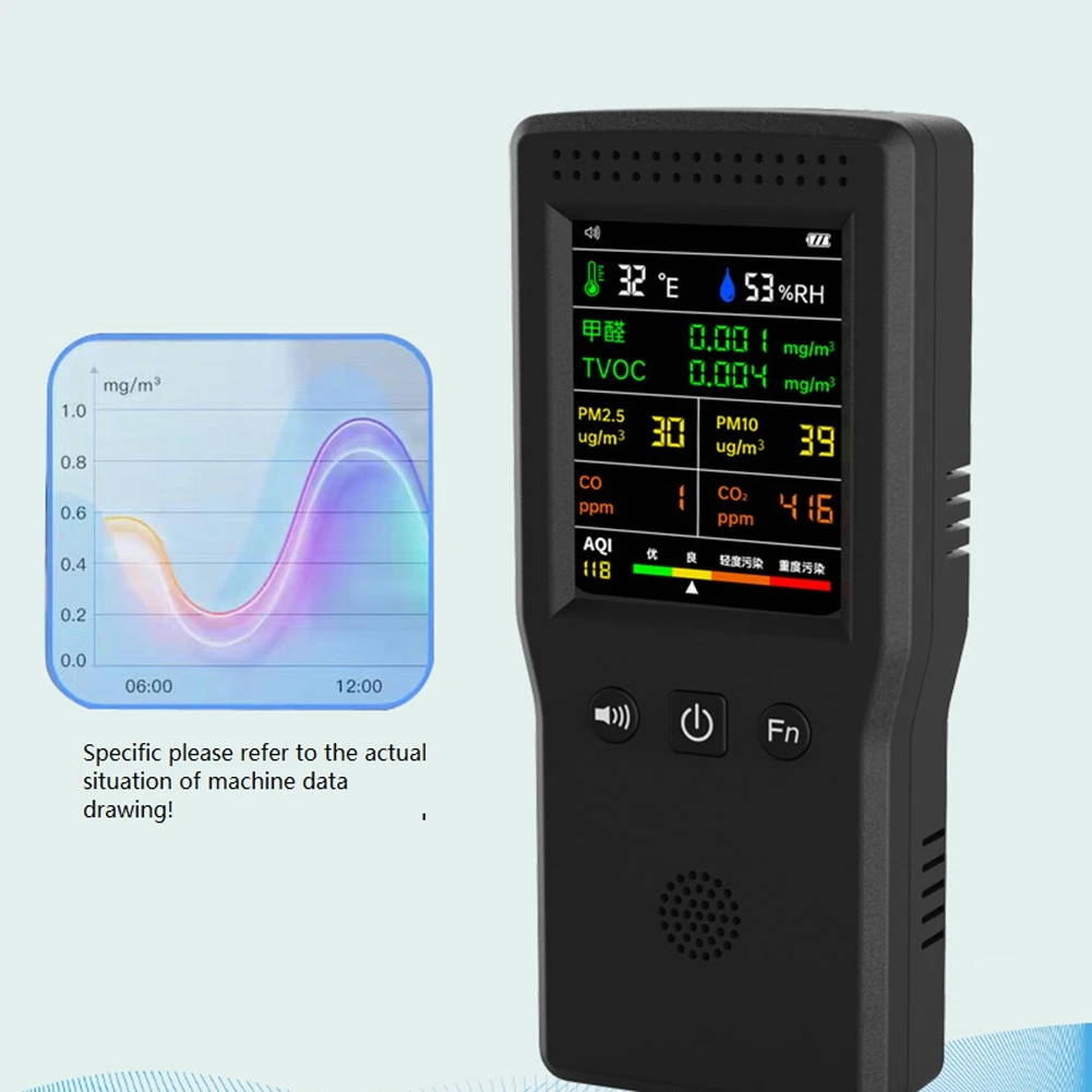 9-in-1-Luftqualitätsdetektor, LCD-Display, PM2,5, PM10, HCHO, TVOC, CO, CO2, Temperatur, Luftfeuchtigkeit, Luftqualitätsmonitor