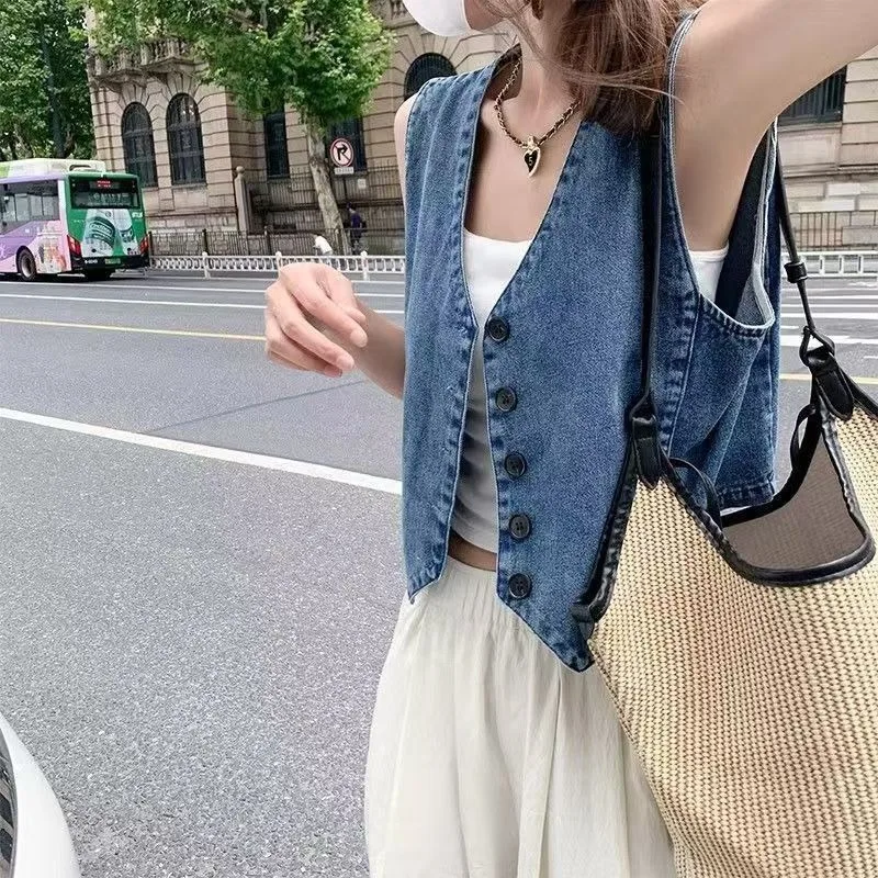 High-quality Denim Vest Women's Summer New High-end Pony Clip Thin Foreign Style Sleeveless Vest Outer Top