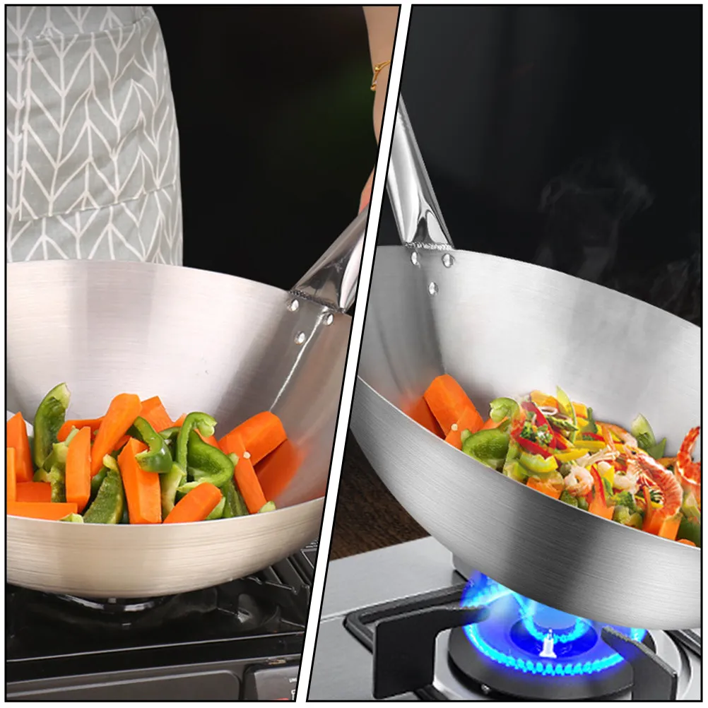 

1Pcs Round Bottom Wok Stainless Steel Heavy Duty Non Sticky Cooking Pot for Gas Electric Grill Wood Fire Ideal Household Wok