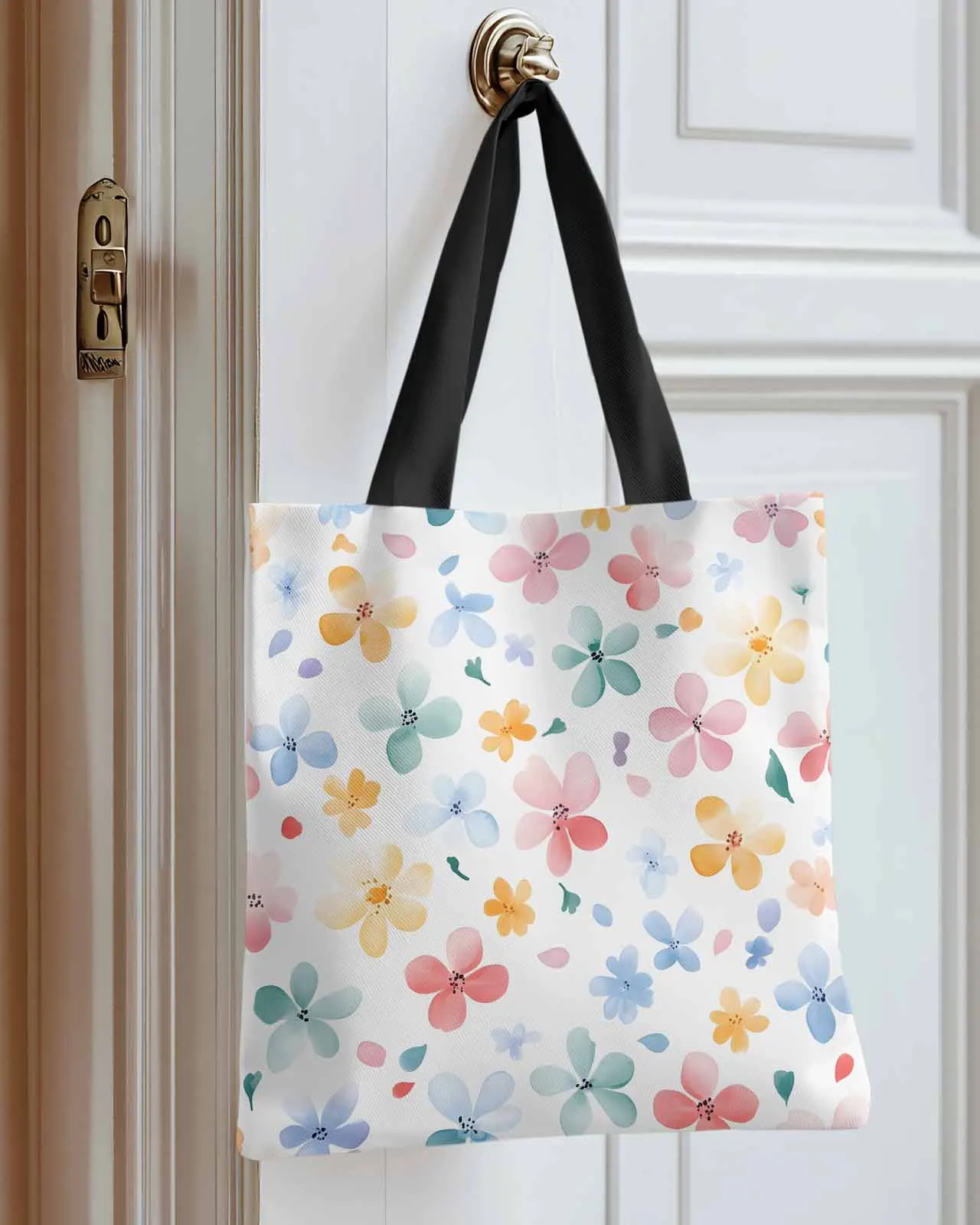 

Watercolor Pink Blue Flowers Canvas Bag Handbag Oxford Cloth Eco Shopping Storage Bag for Home Use