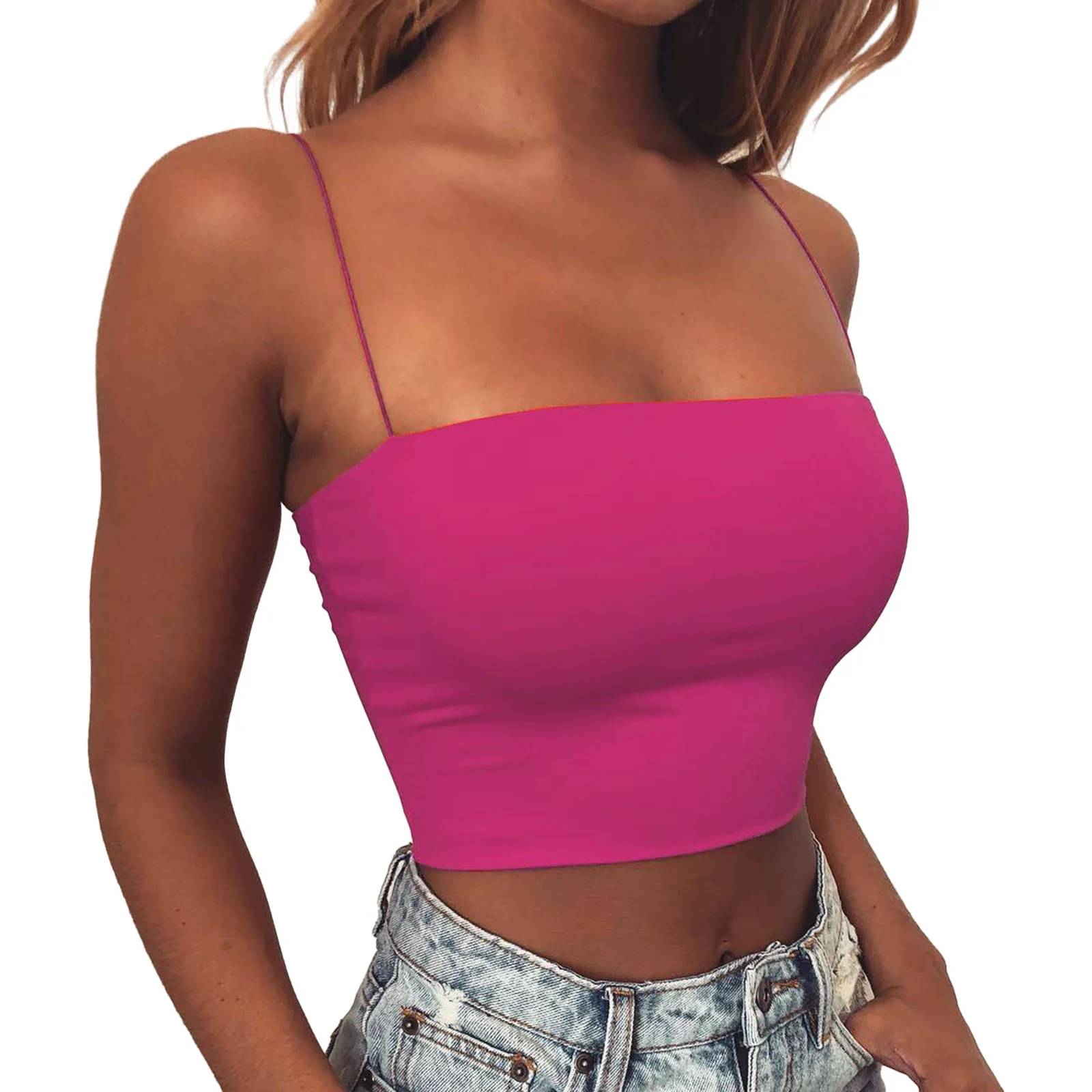 

Women Cami Vest Slim Cropped Tank Top Spaghetti Strap Sleeveless Camisole Tube Top Tank Tops For Summer