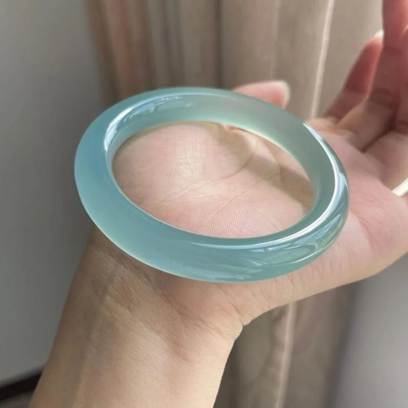 Ice Seed Oil Cyan Fat Round Bar Medium Wide Bracelet Women's Antique Style Is Versatile