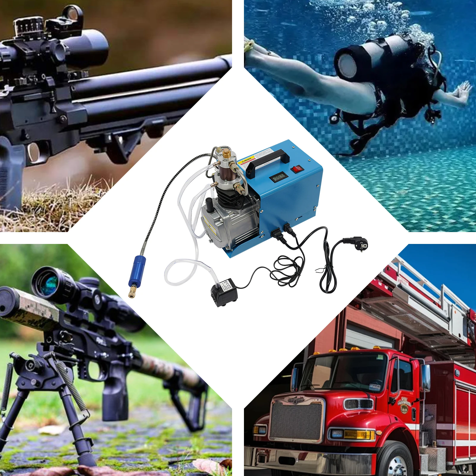 NOUVEAU Compresseur d'air pour plongée, Compresseur PCP électrique 4500 HP (300 bars 1800 W, débit d'air de 13 gal/min), Convient aux bouteilles de plongée, aux réservoirs de paintball et aux tests d'étanchéité