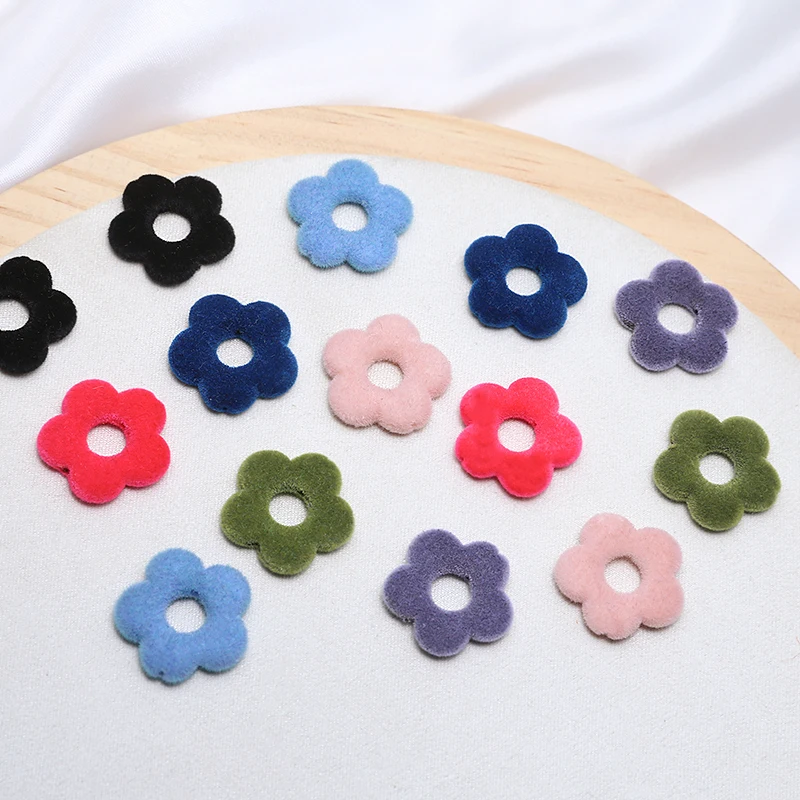 10pcs Retro Flocking Autumn Winter Style Hollow Out Lovely Five-petal Velvet Large Flower Diy Handmade Beaded Jewelry Material