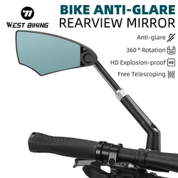 WEST BIKING Bike Handlebar Mirror Cycling Rear View Mirror 360 Degree Rotating Rearview Handlebar for Bicycle Left Right Mirror