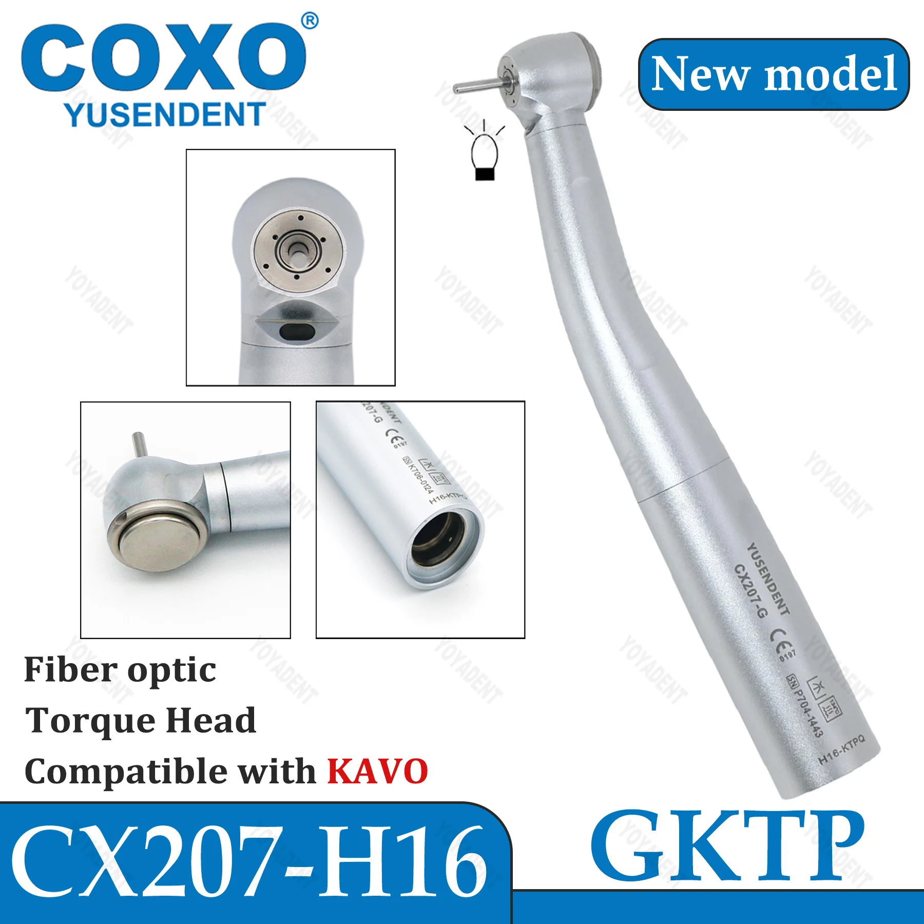NEUES COXO Dental-Turbinen-Hochgeschwindigkeits-Handstück mit Glasfaser-6-Pin-Kupplung, passend für KAVO NSK Sirona Systeme CX207-G – Detail 7