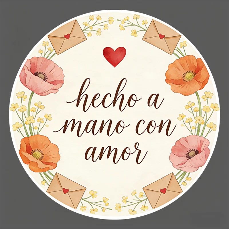 Round Stickers - "hecho a mano con amor" Design for Gift Bags, Gift Boxes & Baking Crafts, Bakery Packaging & Display Supplies