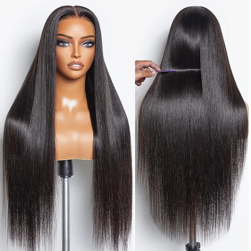 Pelucas de cabello humano con encaje Frontal 13x6, cabello liso Natural de 200 de densidad, peluca Frontal de encaje transparente HD para mujeres negras, 16 y 36 pulgadas