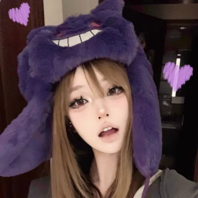 Poke Mon Gengar Pok É Mon Ski Windbreak Hats Cartoon Winter Keep Warm Anime Cosplay Cap Outdoors By Bike Caps Festival Gifts view 3