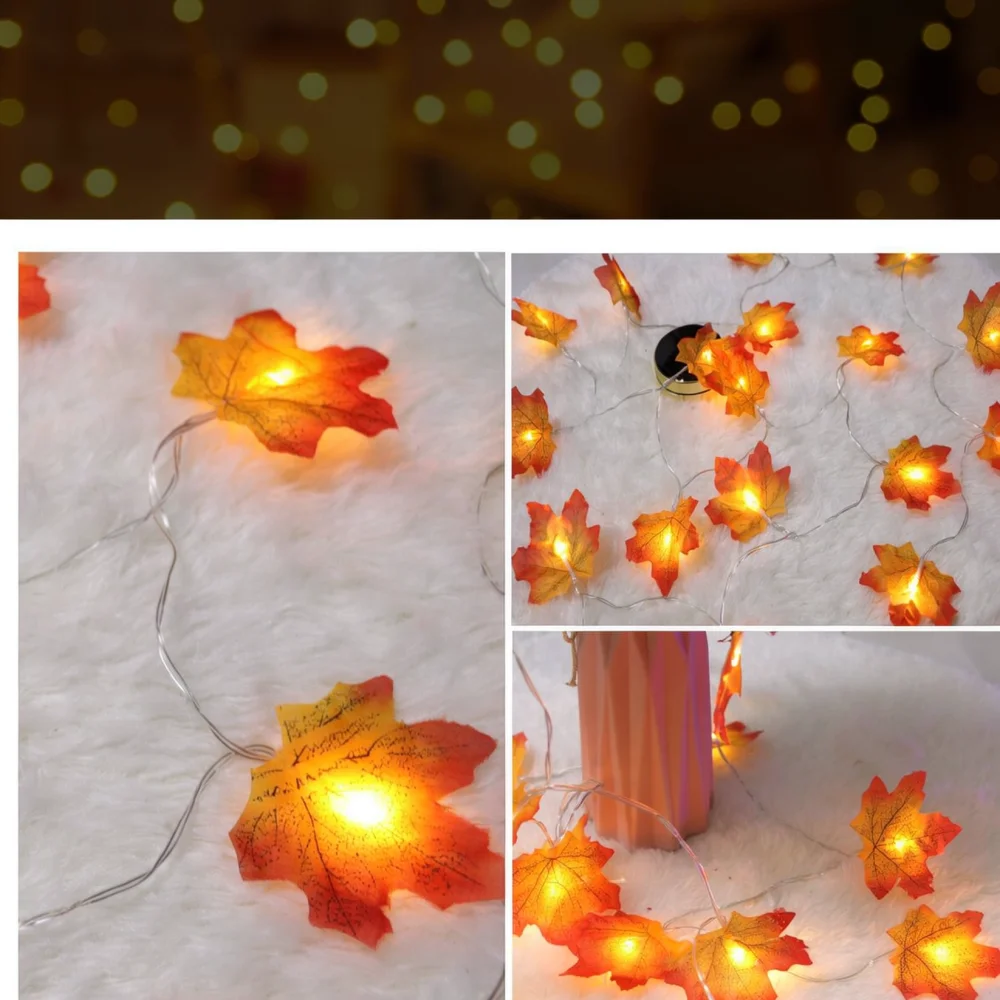 LED Maple Leaf Fairy Lights Artificial Fall Plant Garland Decor For Halloween Thanksgiving Christmas Party Home Lighting