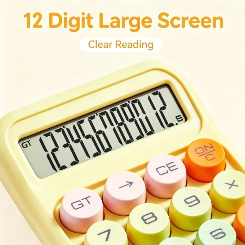 Cute Colorful Simulated Mechanical‑Keyboard‑Like Calculator 12‑Digit Large Display Desktop for Office School Student Girls Gift