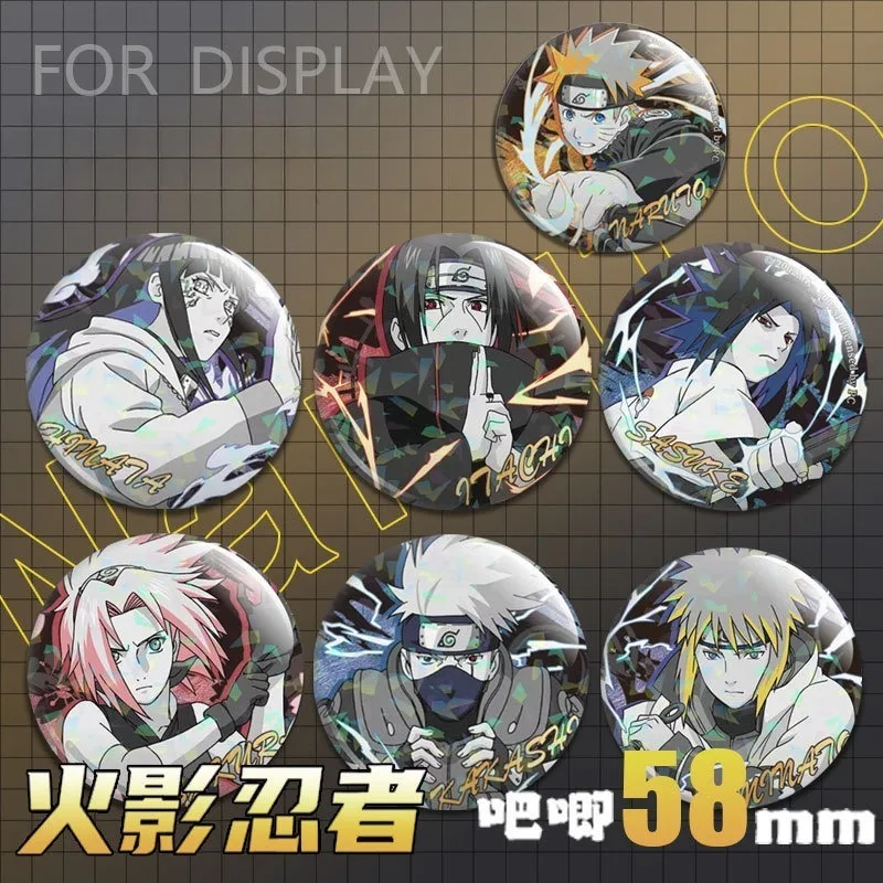 

Bandai Naruto Laser Brooch Kakashi Sasuke Sakura Anime Action Figures Q Figural Clothing Backpack Pin Decoration Christmas Gifts