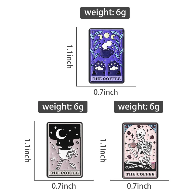 Coffee Tarot Card Enamel Pins Cats Pawprint Skull Hand Moon Phase Brooches Lapel Badges Witch Punk Jewelry Gift for Friends