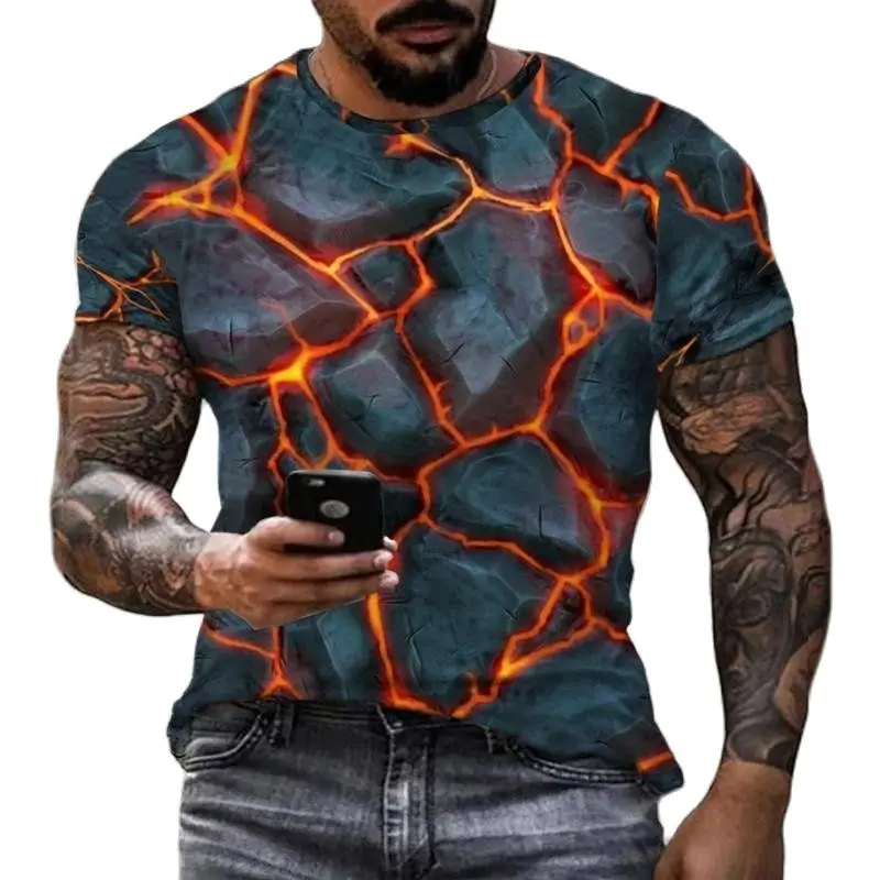 2023 SUPERCOOL Vintage T-shirts For Men 3d Volcano Printed Short Sleeve Tops Oversized Tees Hip Hop O-neck Men's T Shirt Man Clo