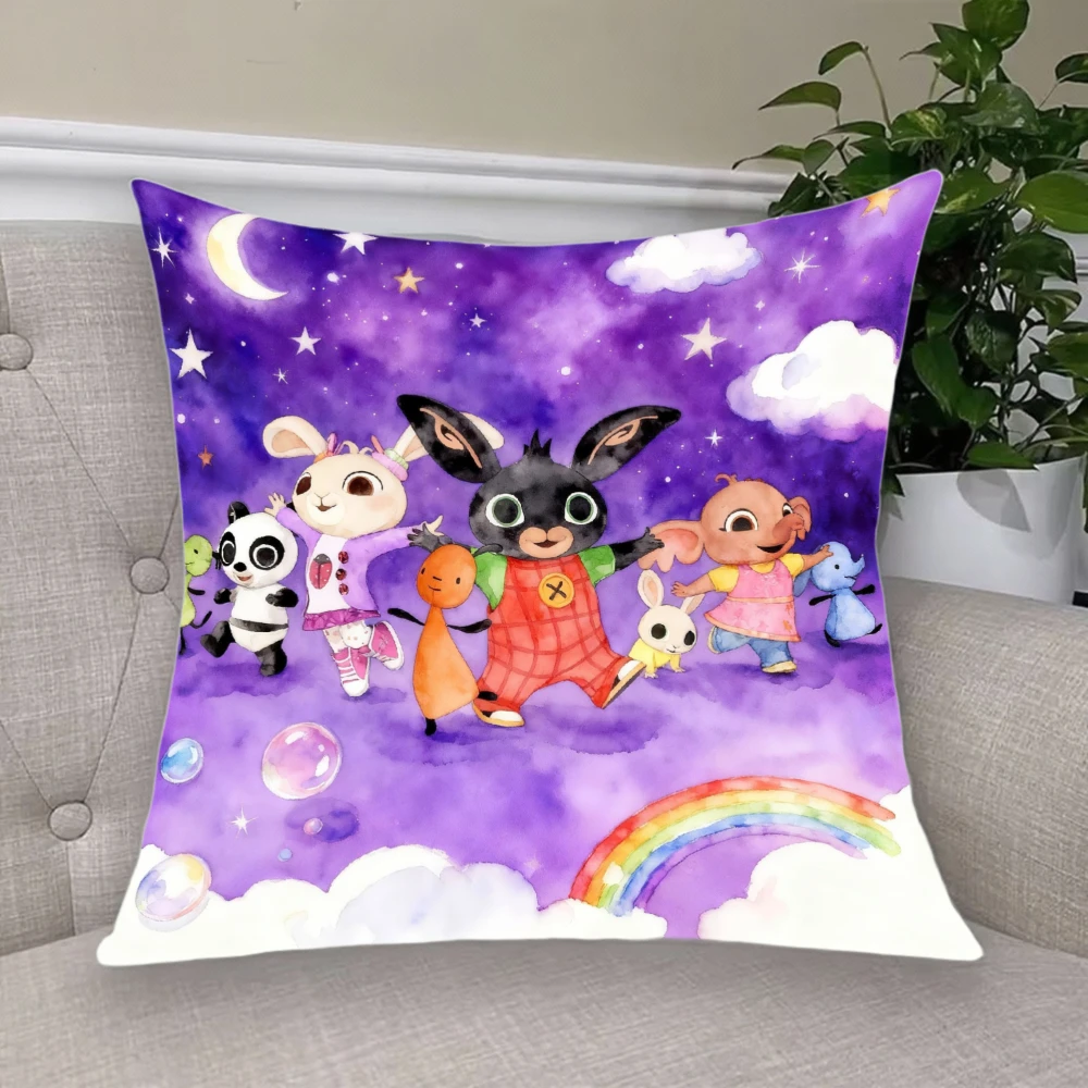 Короткая плюшевая наволочка с рисунком аниме B-Bing Rabbit, наволочка с двусторонним принтом, застежка-молния, диван, вечерние, домашний декор
