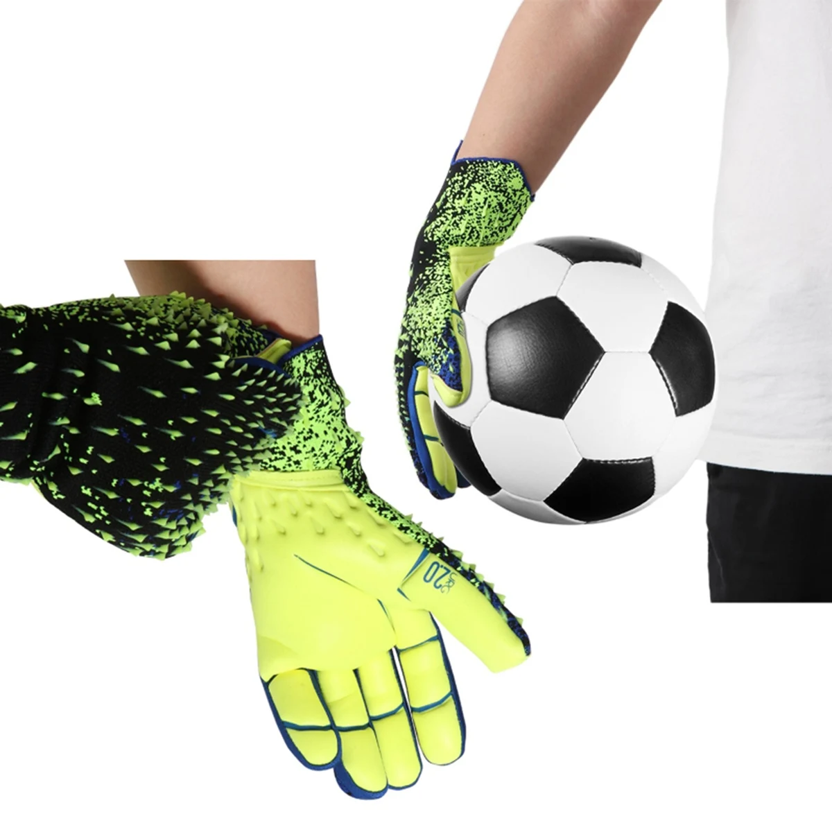 Goalie Gloves Soccer Goalie Goalkeeper Gloves Anti-Slip Football Glove Finger Protection Gloves Green,No.9