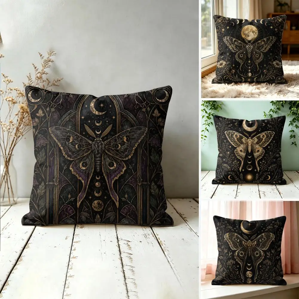 Celestial Moth Cushion Cover Double-Sided Plush Sofa Cushion Covers Organic Breathable Invisible Zipper