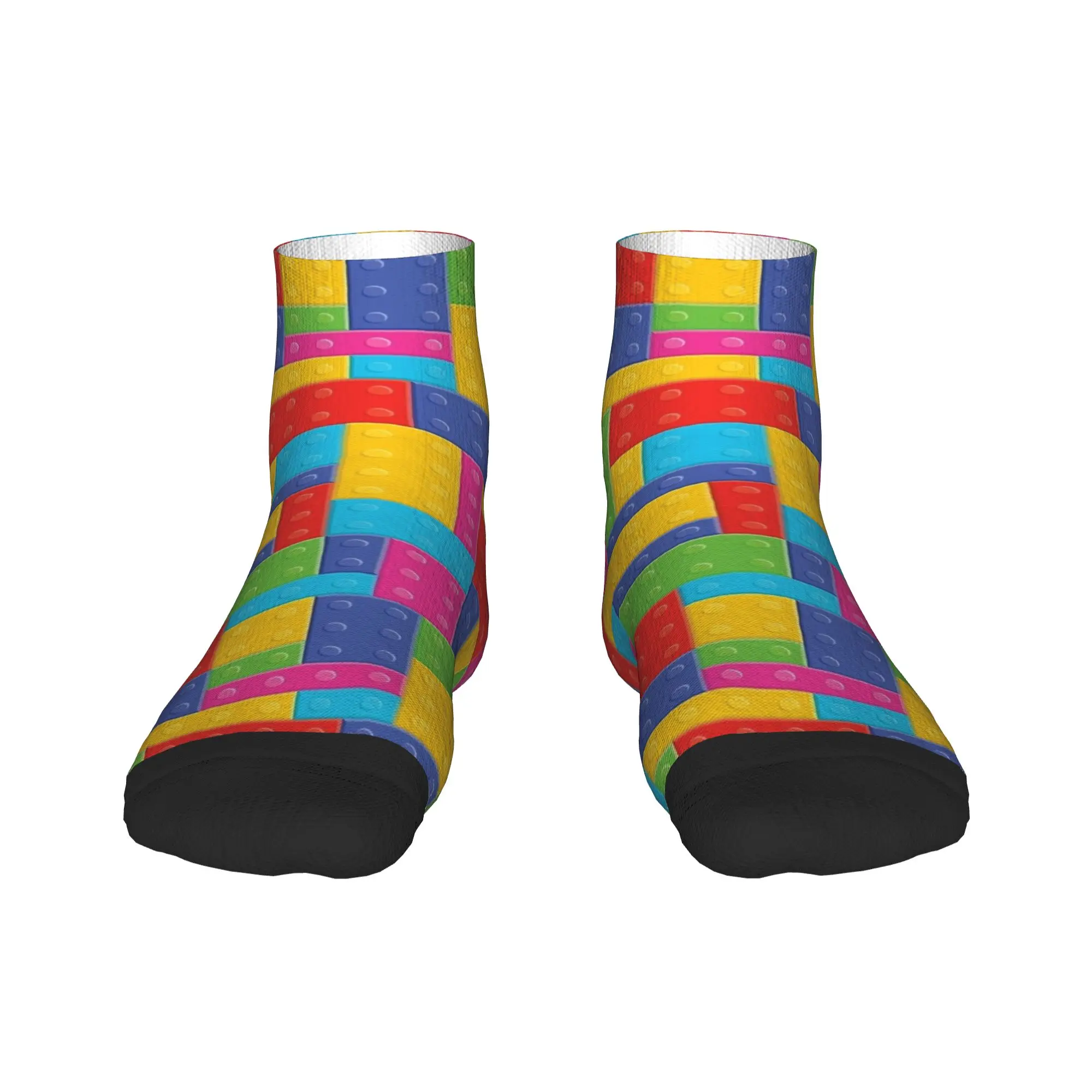 Vibrant Multicolor Building Blocks Pattern Ankle Socks Novelty Quality Soft Casual Socks Autumn Running Sports Printed Anti Sock