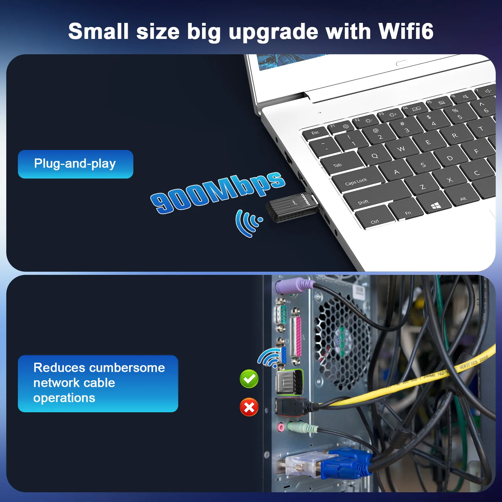 Wonlink Adaptador Wifi 6 Usb Adapter 5Ghz Ax900 Bluetooth 5.3 Antena Para Pc Ethernet Dongle Cle De Rede Netwerk Cardwin10/11