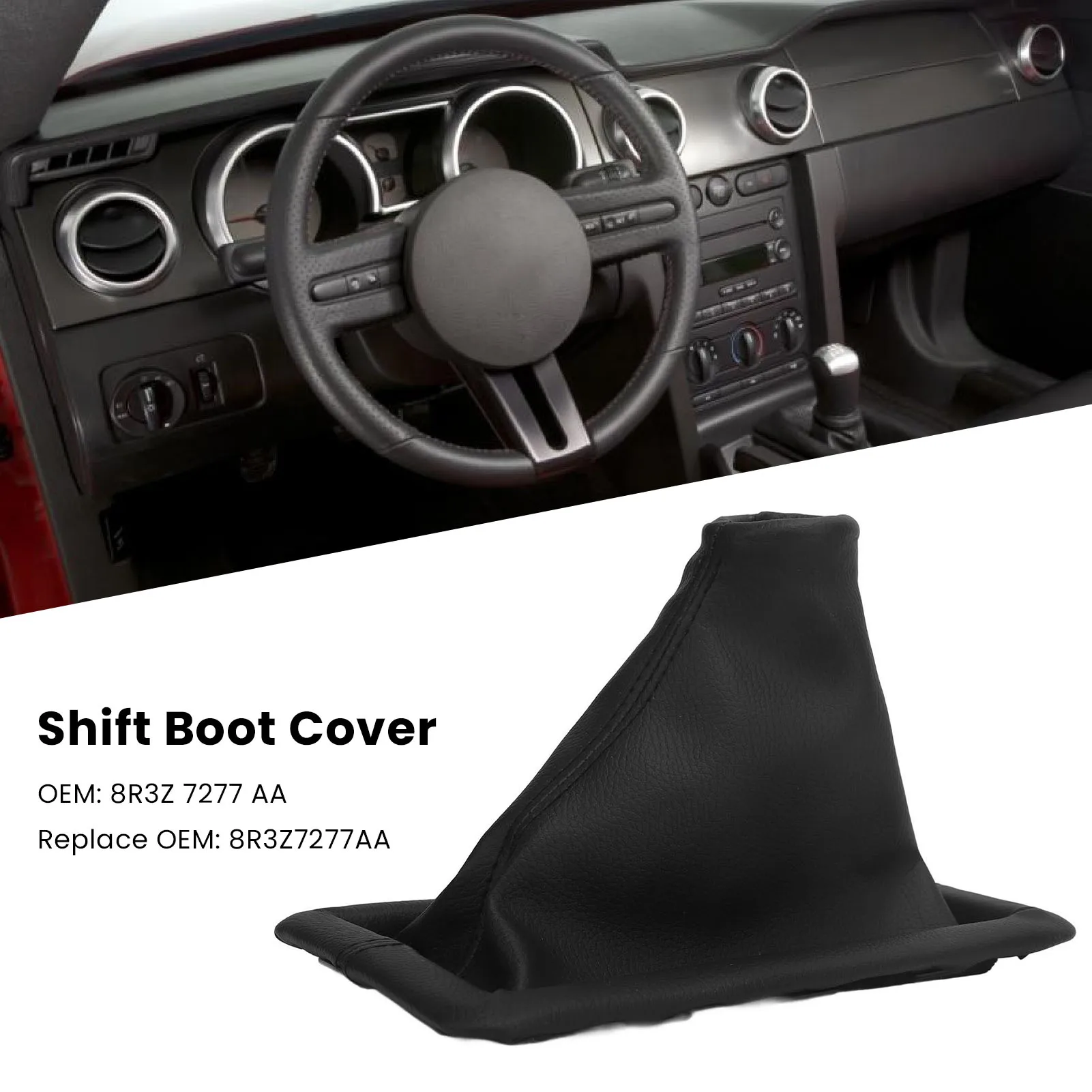 Shift Boot Cover 8R3Z 7277 AA PU Leather Gear Shift Knob Dust Cover for Mustang 2005‑2009