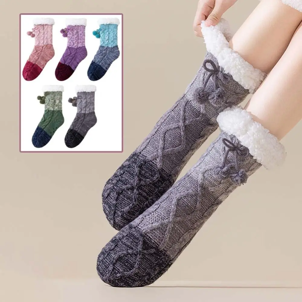 

Simple Patchwork Thick Thermal Socks Knitted Warm Plush Floor Socks Hosiery Anti Slip Fleece Socks Women Gifts