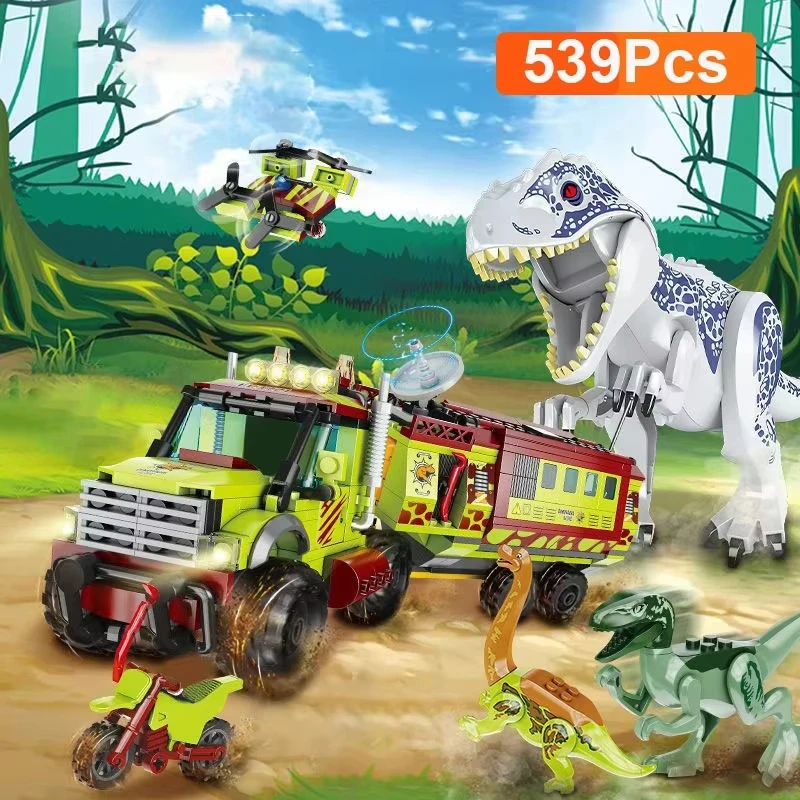 恐竜探検トラック組み立てセット、ティラノサウルス、ジャングルアドベンチャーシーン付き、男の子向け、子供の誕生日プレゼント
