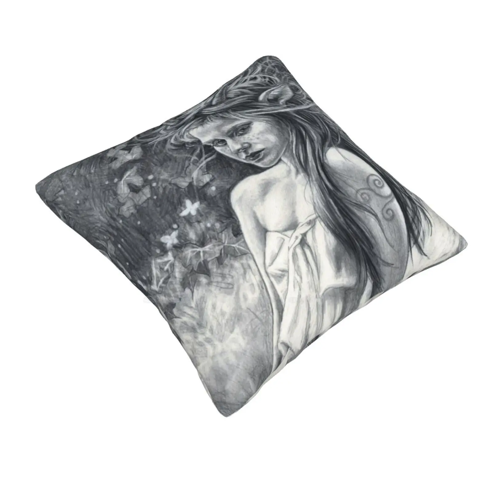 Faun Bedroom Office Hug Pillowcase Faun Jane Starr Weils Faeie Fairy Black And White Moody Fantasy Enchanted Mysterious Magical