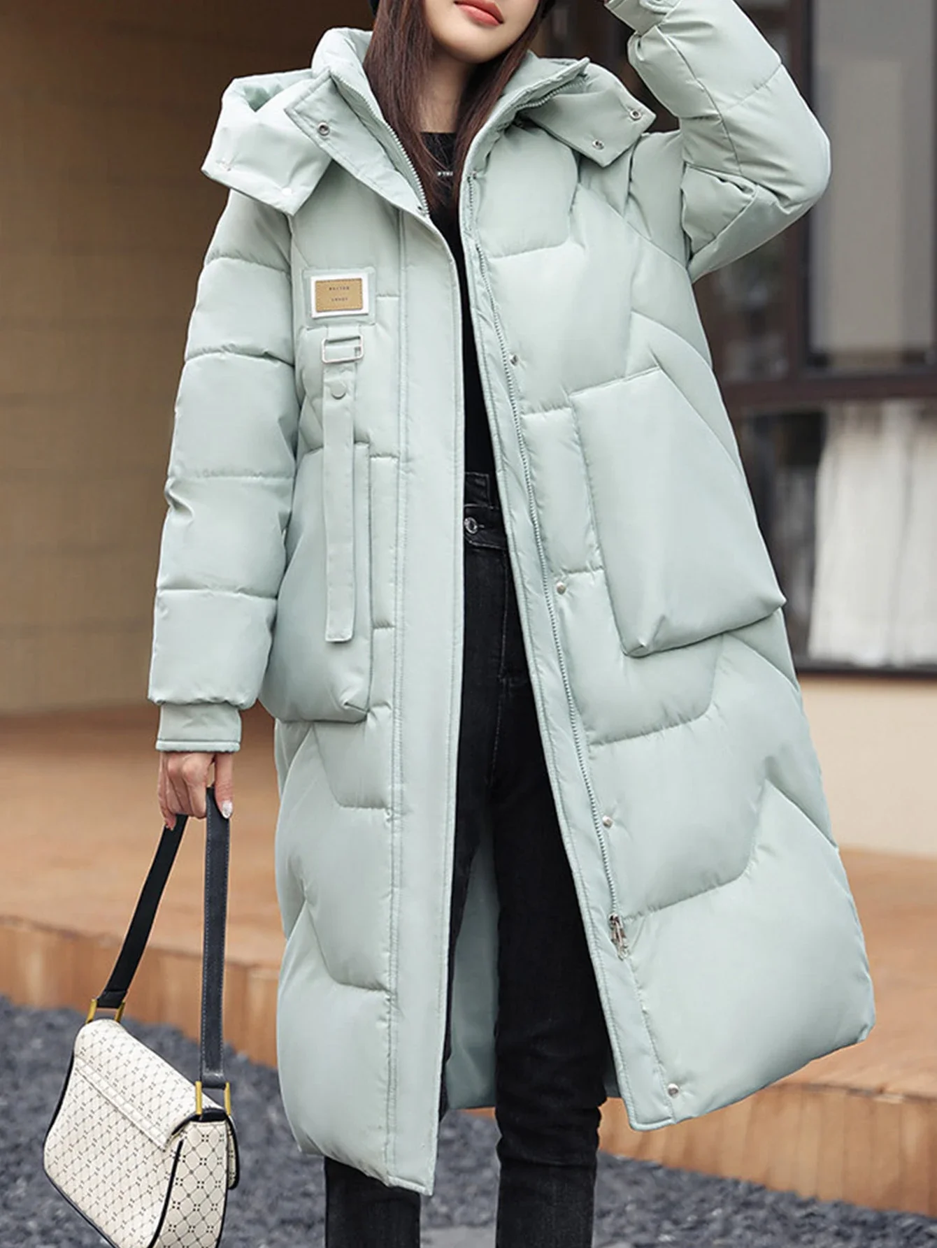 معاطف خريف وشتاء 2025 للسيدات K-Fashion بجيوب عادية وأكمام طويلة مع قلنسوة ومناسبة بشكل منتظم معاطف كاجوال للأسفل #1