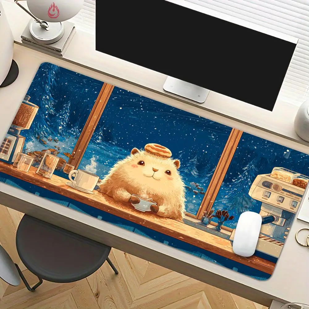 Winter Cafe and Capybara Mouse Pad Desk Mat Large Computer Office Carpet XXL Mousepad Gamer Gaming PC Accessories Keyboard Rug