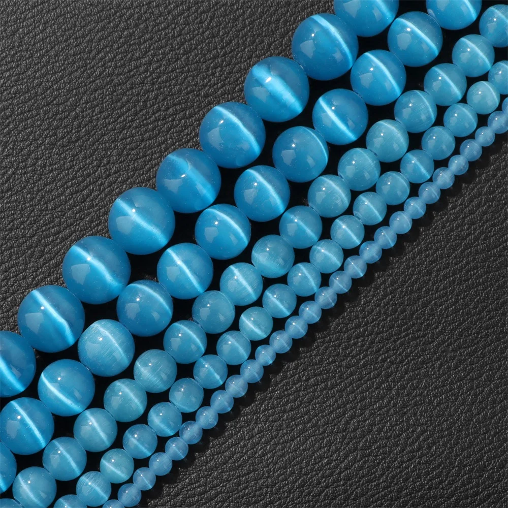 Wholesale Pink White Blue Cat Eye Stone Beads 4 6 8 10 12mm Opal Round Beads For DIY Jewelry Making Bracelet Accessories