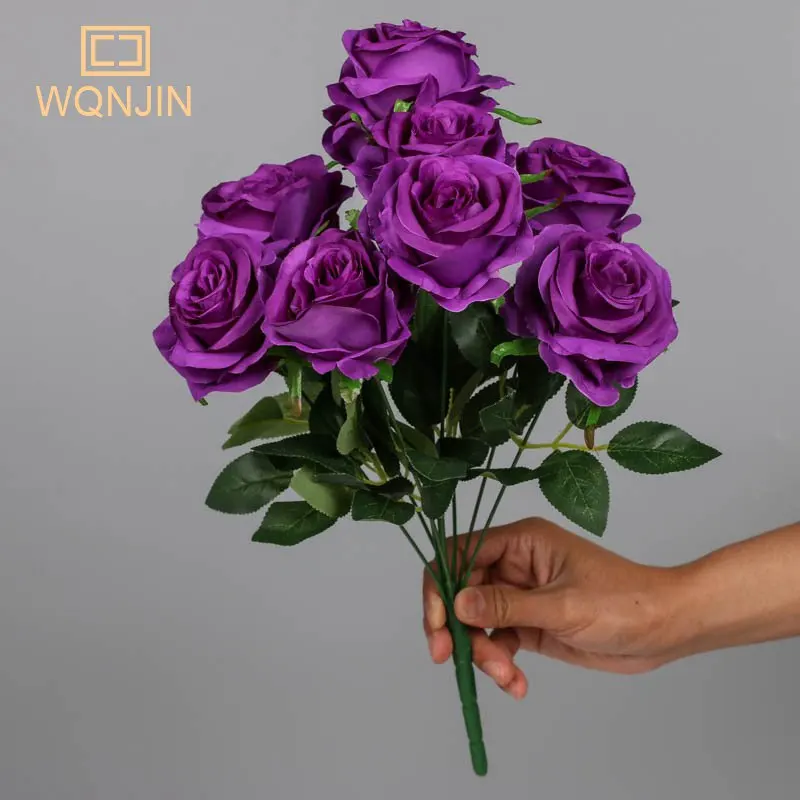 9 Heads Purple Artificial Flowers Home Decoration 9 Color Beauty Silk Fake Flower Especial for Wedding and Festival Decoration