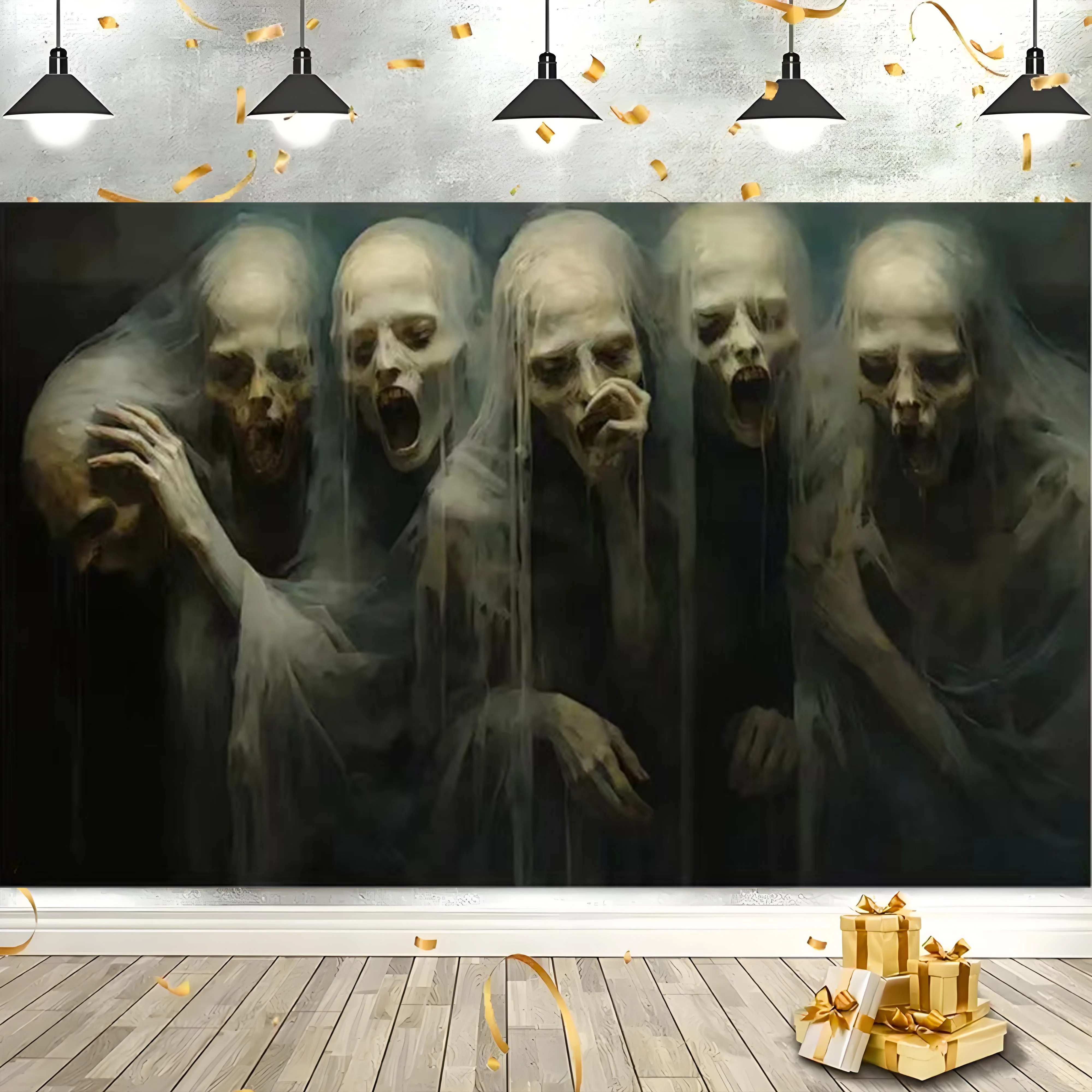 خلفية تصوير رعب للهالوين أزرق داكن ليلة القمر الكامل قلعة اليقطين فانوس 2025 حفلة الهالوين #4