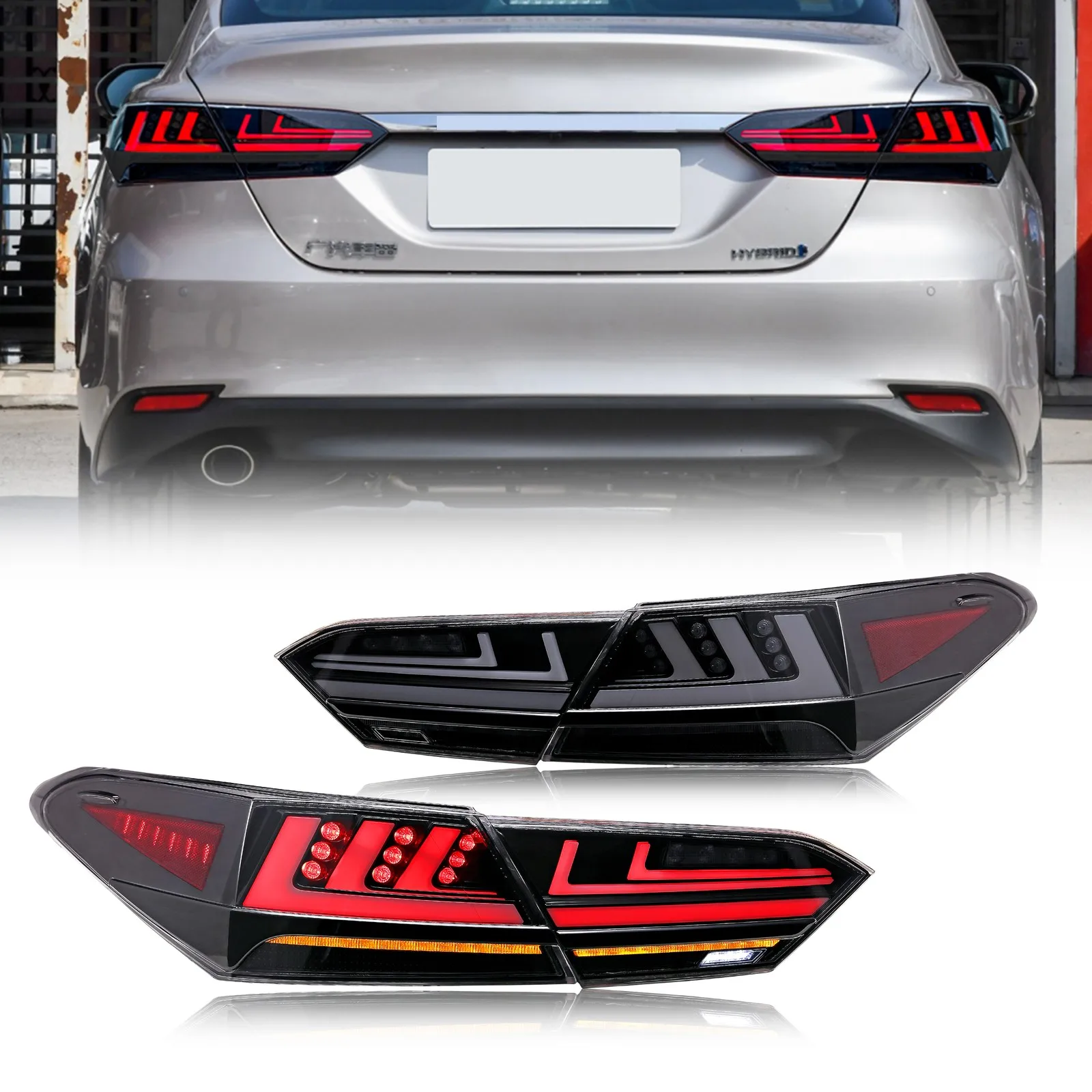 

LED Tail Lights Assembly for Toyota Camry 2018-2023 8th Gen Clear Sequential Turn Signal Trunk Rear Brake Lamps Assembly