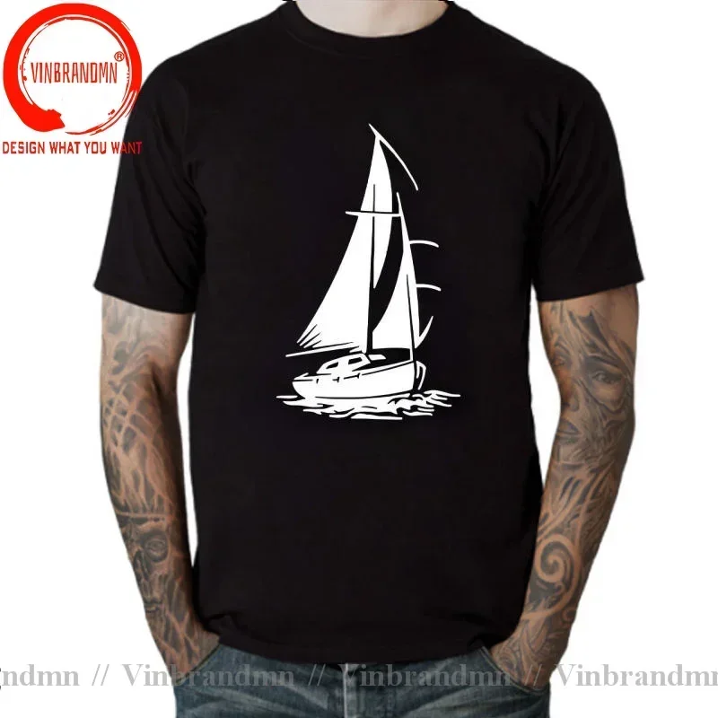 Funny Men's T Shirt Funny Yacht Boat Ship Sea Ocean Waves Casual Loose Handsome Short Sleeve O Neck Cotton Men TShirts Tees Tops