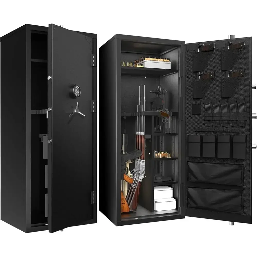 Firearm Safe with 30-Gun Capacity, Removable Shelves, Silent Operation, External Battery, LED Lighting, Key-Locking Door Organiz
